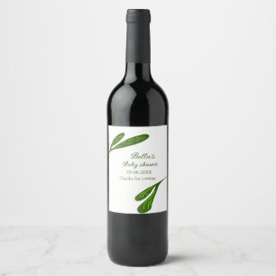Wild tropical beach leaves baby shower add name wine label