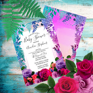 Wild Tropical Boho Floral Girl Baby Shower Invitation