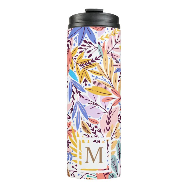 Wild Tropical Foliage Trendy Colour Monogram Thermal Tumbler (Front)