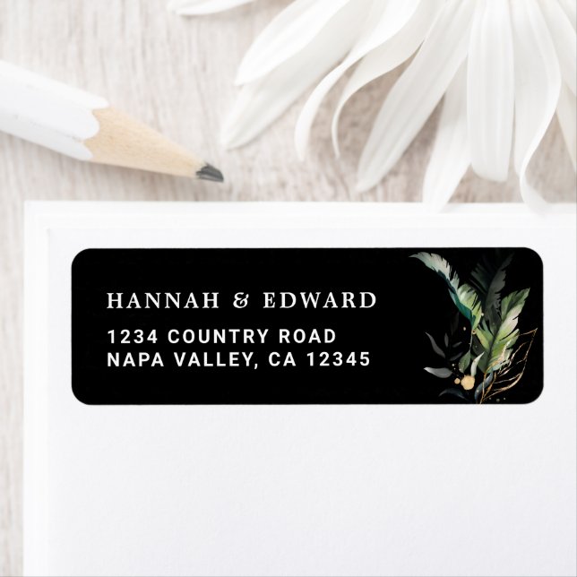Wild Tropical Foliage Wedding Black Return Address (Insitu)