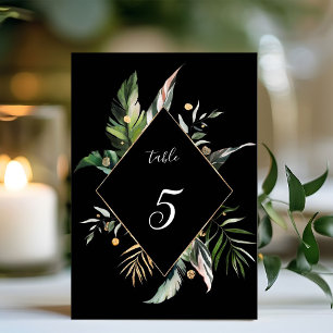 Wild Tropical Foliage Wedding Black Table Number
