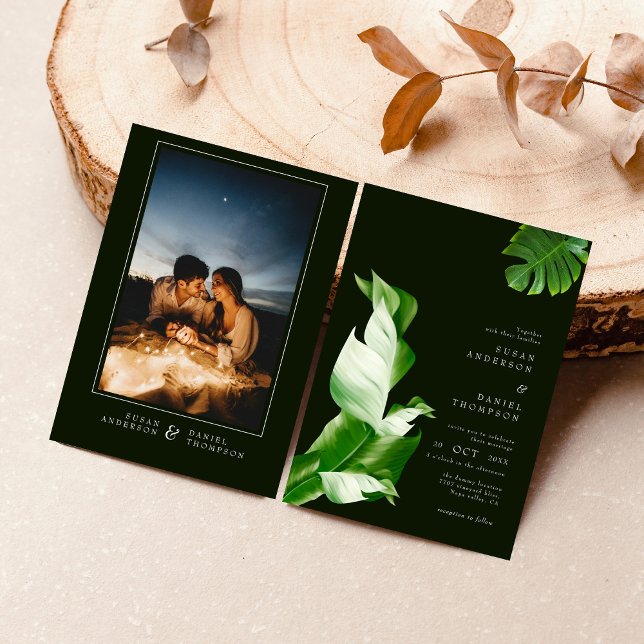 Wild Tropical Leaves & Modern Chic Wedding Photo Invitation (Creator Uploaded)