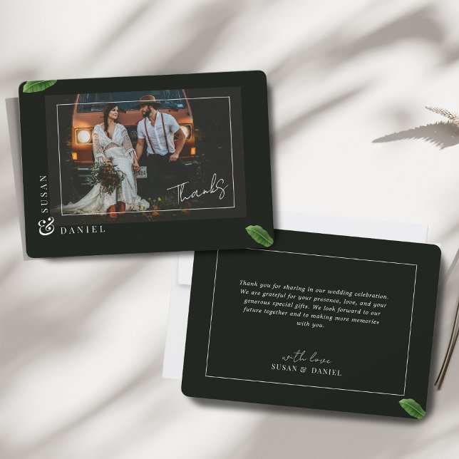 Wild Tropical Leaves Photo Wedding Thank You Card  (Creator Uploaded)