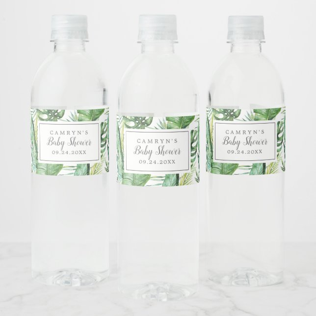 Wild Tropical Palm Baby Shower Water Bottle Label (Bottles)