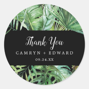 Wild Tropical Palm   Black Thank You Favour Sticke Classic Round Sticker