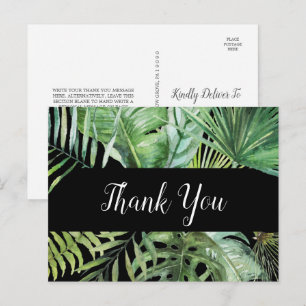 Wild Tropical Palm   Black Thank You Postcard