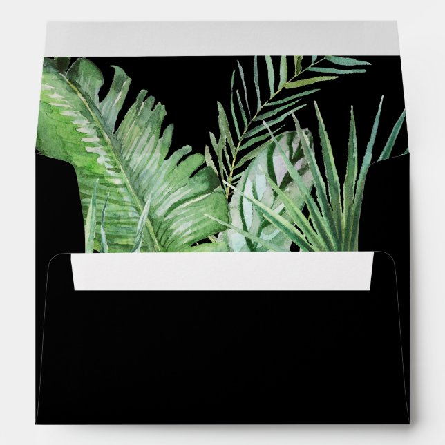 Wild Tropical Palm | Black Wedding Invitation Envelope (Back (Bottom))