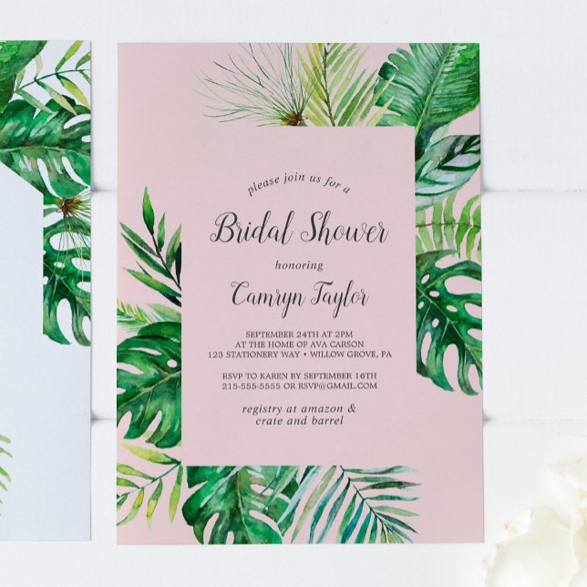 Wild Tropical Palm | Blush Bridal Shower Invitation (Creator Uploaded)
