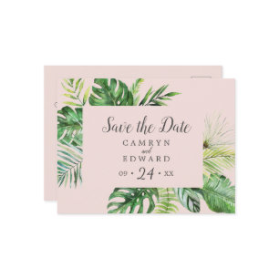 Wild Tropical Palm Blush Save the Date Postcard