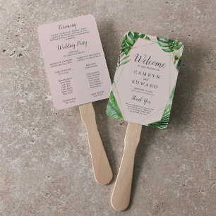 Wild Tropical Palm Blush Wedding Program Fan