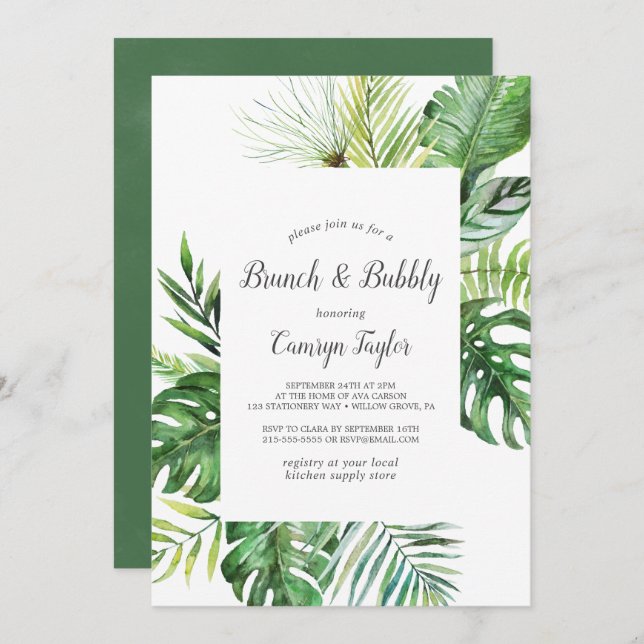 Wild Tropical Palm Brunch and Bubbly Invitation (Front/Back)