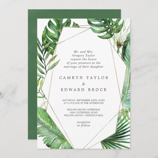 Wild Tropical Palm Geometric Formal Wedding Invitation (Front/Back)