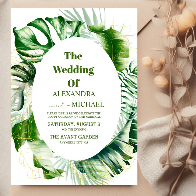 Wild Tropical Palm Geometric Wedding Invitation (Creator Uploaded)