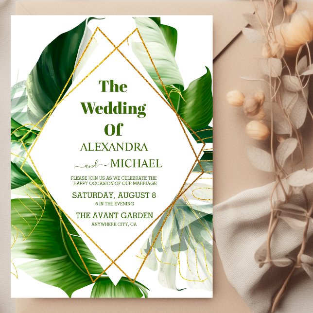 Wild Tropical Palm Geometric Wedding Invitation (Creator Uploaded)