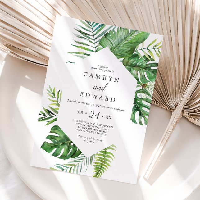 Wild Tropical Palm Hexagon Casual Wedding Invitation (Creator Uploaded)