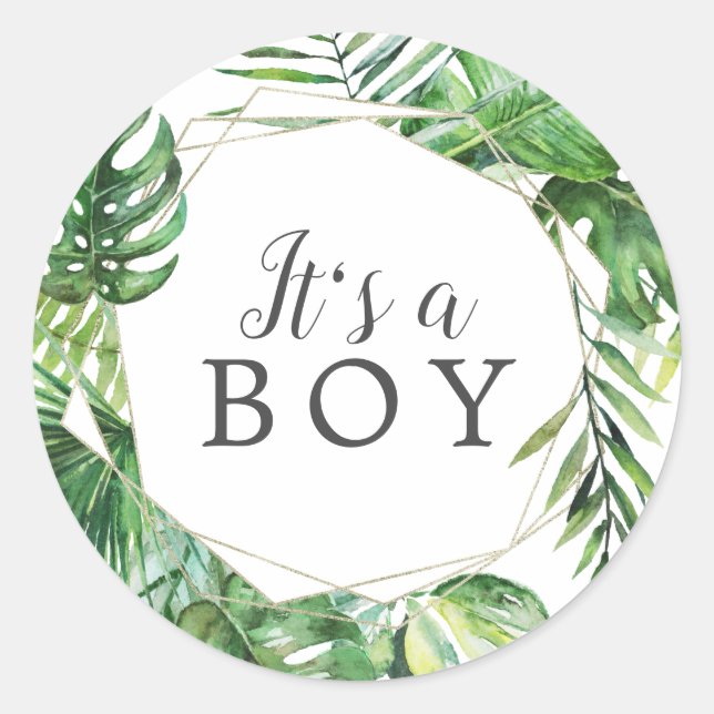 Wild Tropical Palm It's A Boy Baby Shower Sticker (Front)