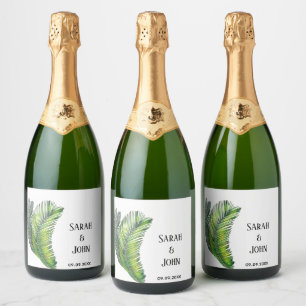 Wild Tropical Palm Leaves Greenery Wedding Sparkling Wine Label