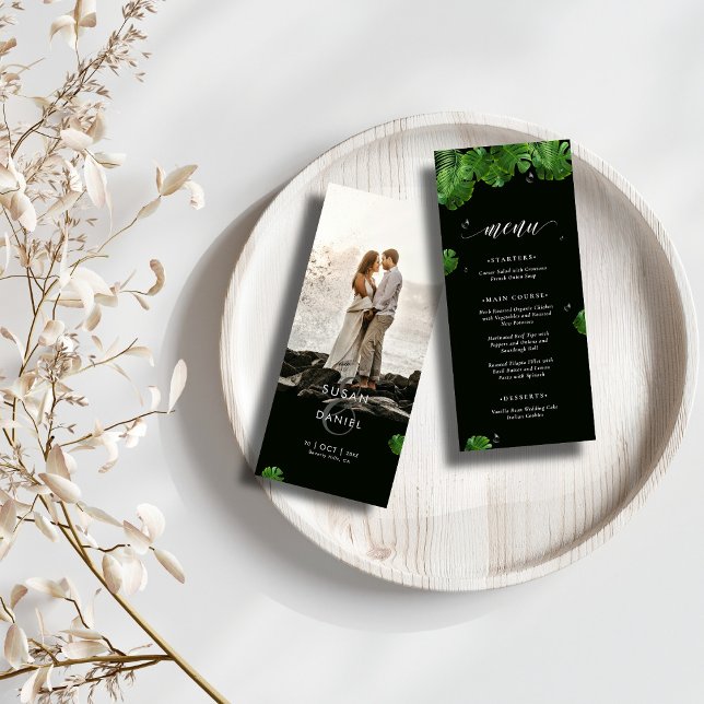 Wild Tropical Palm Leaves Modern Photo Wedding Menu (Creator Uploaded)
