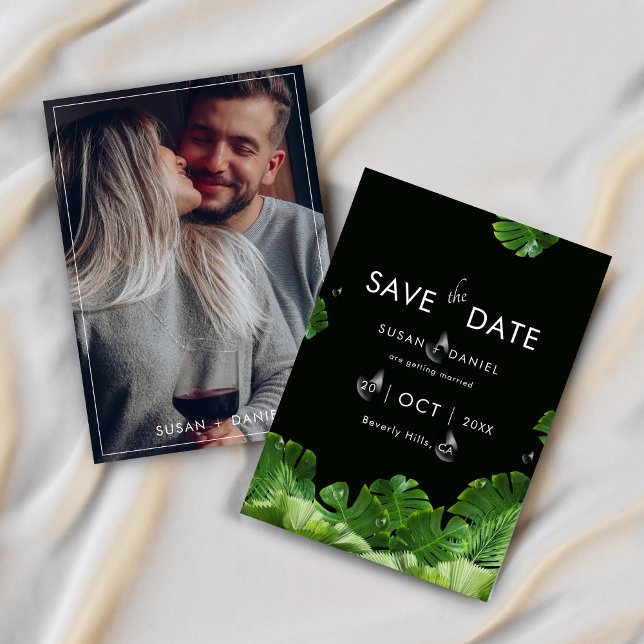 Wild Tropical Palm Leaves & Modern Wedding Photo  Save The Date (Creator Uploaded)
