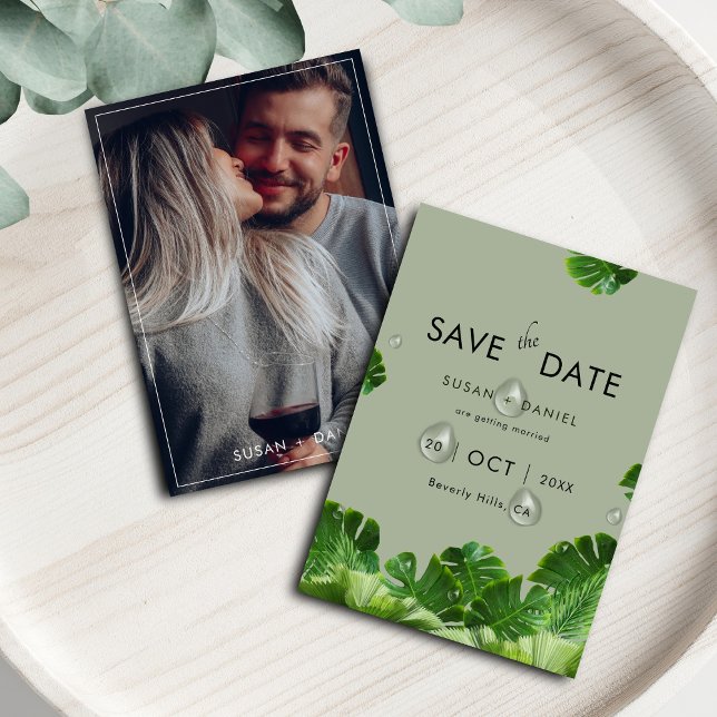 Wild Tropical Palm Leaves & Modern Wedding Photo  Save The Date (Creator Uploaded)