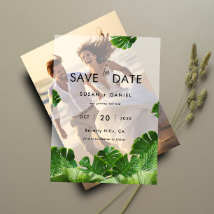 Wild Tropical Palm Leaves Wedding Save the Date Vellum Invitations