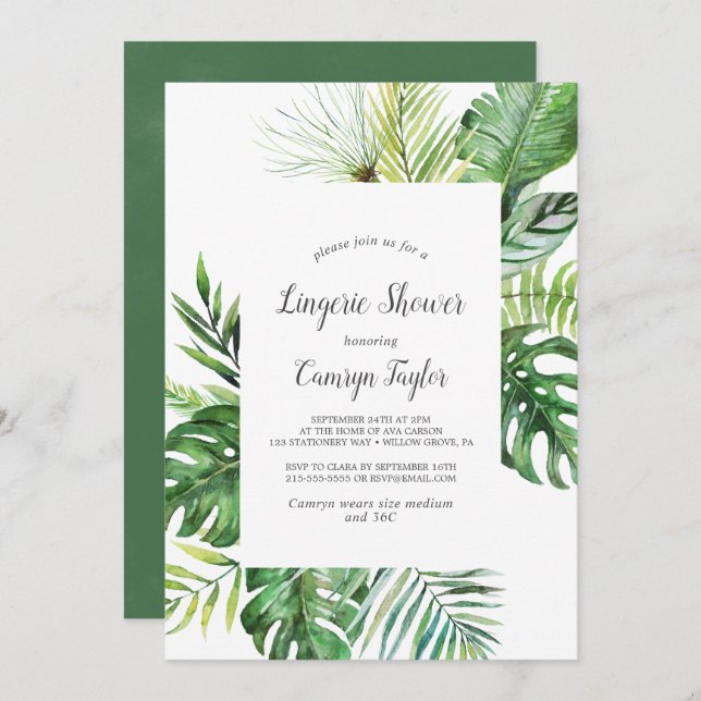 Wild Tropical Palm Lingerie Shower Invitation (Front/Back)