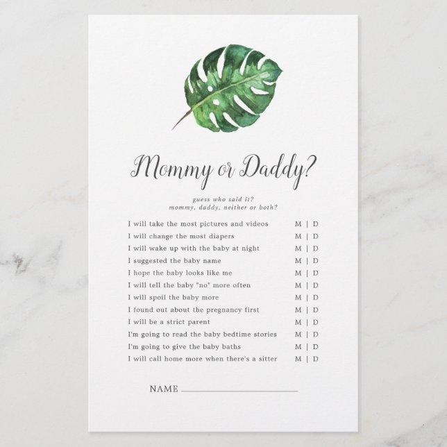 Wild Tropical Palm Mummy or Daddy Game (Front)