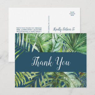 Wild Tropical Palm   Navy Blue Thank You Postcard