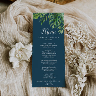 Wild Tropical Palm   Navy Blue Wedding Dinner Menu
