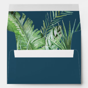Wild Tropical Palm Navy Blue Wedding Invitation Envelope