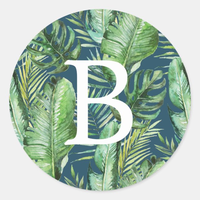Wild Tropical Palm | Navy Monogram Envelope Seals (Front)