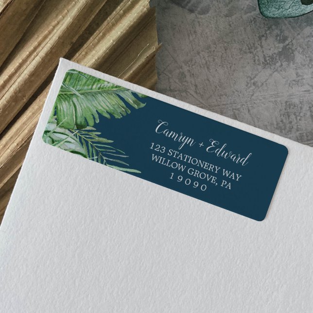 Wild Tropical Palm | Navy Return Address Label (Creator Uploaded)