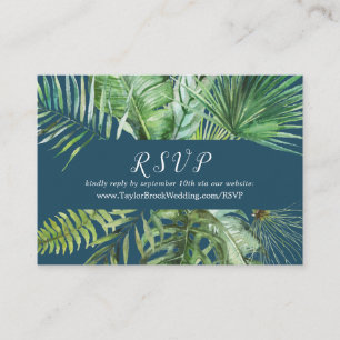Wild Tropical Palm Navy Wedding Website RSVP Enclosure Card
