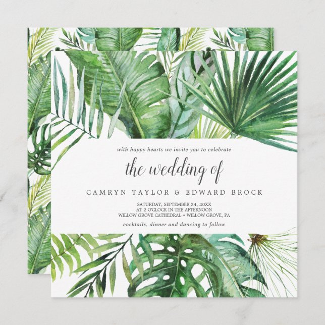 Wild Tropical Palm | Pattern The Wedding Of Square Invitation (Front/Back)