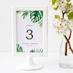 Wild Tropical Palm Table Number<br><div class="desc">This wild tropical palm table number is perfect for a beach or destination wedding. The design features an exotic array of green watercolor banana palm tree leaves, ferns, foliage, botanical plants and greenery for a tropical summer feel. The card prints on the front and back (double-sided). Add each table number...</div>