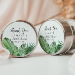 Wild Tropical Palm Thank You Favour Sticker<br><div class="desc">These wild tropical palm thank you bridal shower favour stickers are perfect for a beach theme wedding shower. The design features an exotic array of green watercolor banana palm tree leaves, ferns, foliage, botanical plants and greenery for a tropical summer feel. Personalise the sticker labels with the brides name, the...</div>
