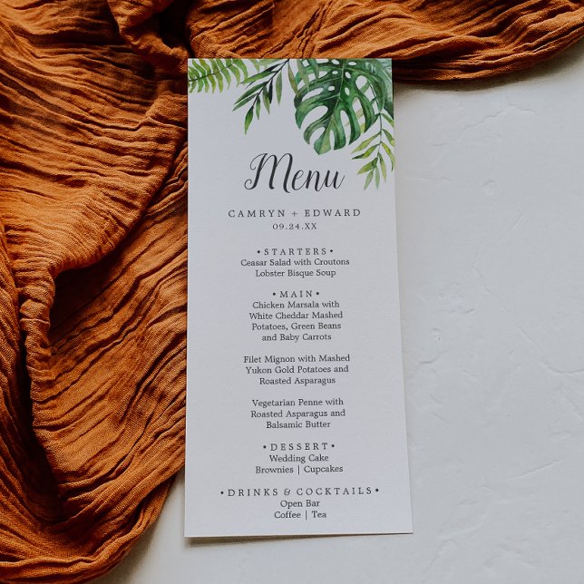 Wild Tropical Palm Wedding Dinner Menu (Creator Uploaded)
