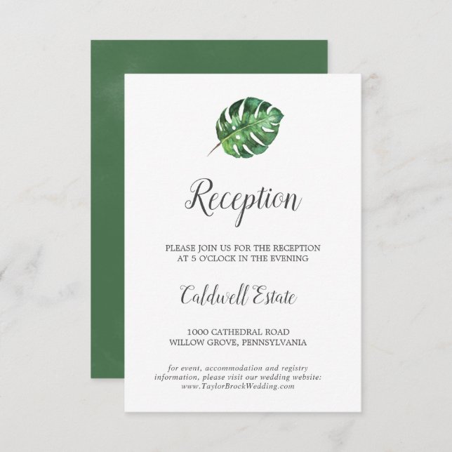 Wild Tropical Palm Wedding Reception Insert Card (Front/Back)
