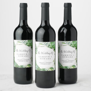 Wild Tropical Palm Wedding Wine Label