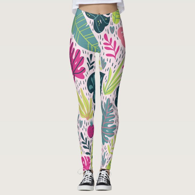 Wild tropical rainforest, vintage repeating patter leggings (Front)