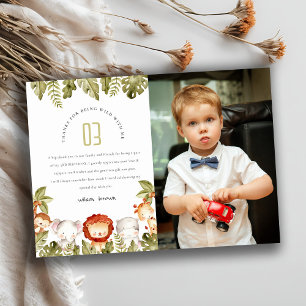 Wild Tropical Safari Animals Kids Photo Birthday Thank You Card