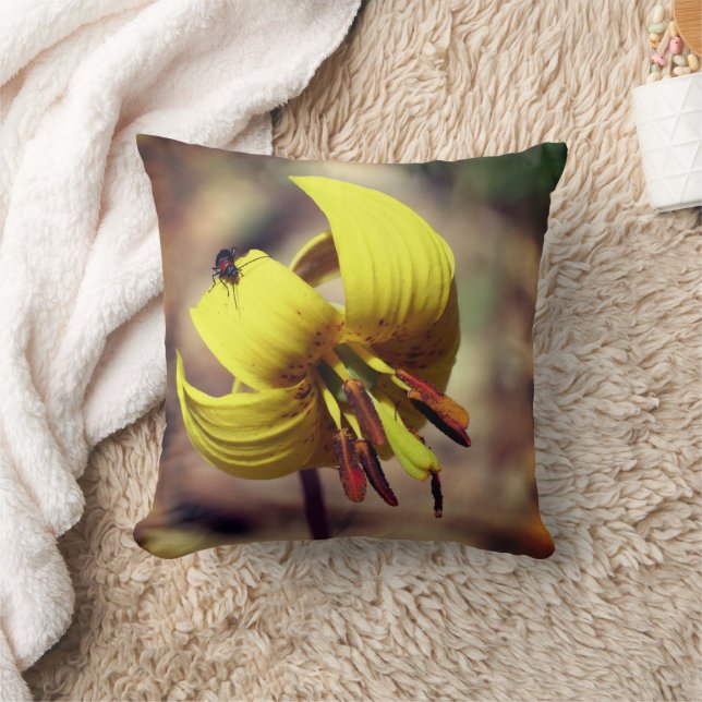 Wild Trout Lily Flower And Insect Friend   Cushion (Blanket)