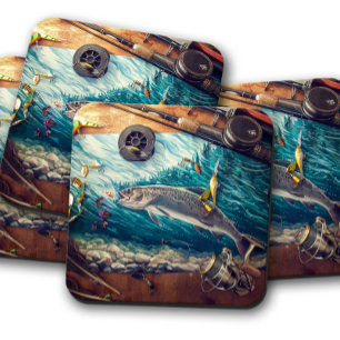 Wild Trout Stream   Rustic Fishing Coaster Set