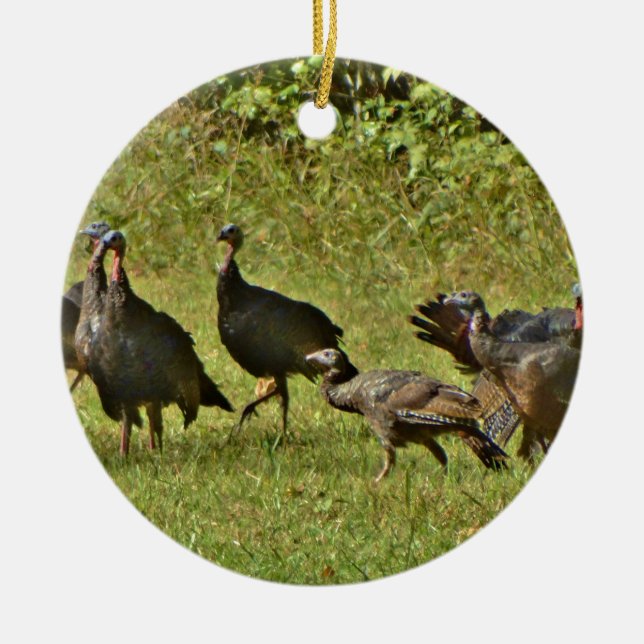 Wild Turkey, Camouflage colours Ceramic Tree Decoration (Front)
