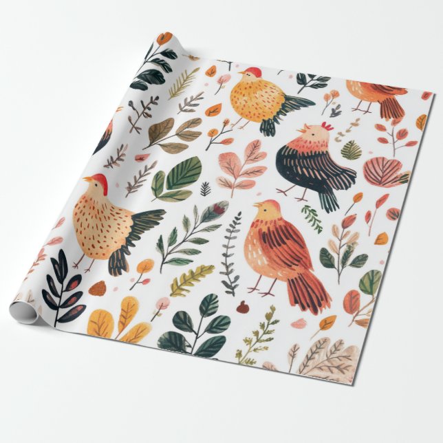 Wild Turkey Feather Wildlife Pattern Wrapping Paper (Unrolled)