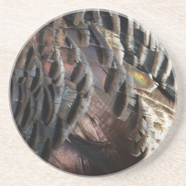 Wild Turkey Feathers I Abstract Nature Design Coaster (Front)