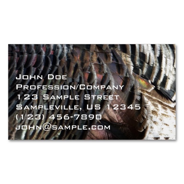 Wild Turkey Feathers I Abstract Nature Design Magnetic Business Card (Front)