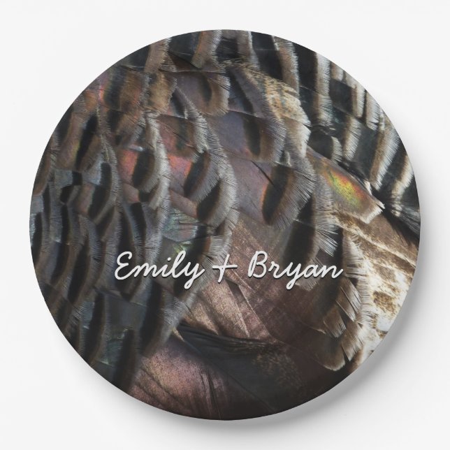 Wild Turkey Feathers I Abstract Nature Design Paper Plate (Front)