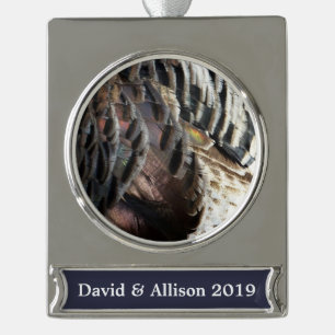 Wild Turkey Feathers I Abstract Nature Design Silver Plated Banner Ornament