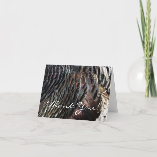 Wild Turkey Feathers I Abstract Nature Design Thank You Card (Front)